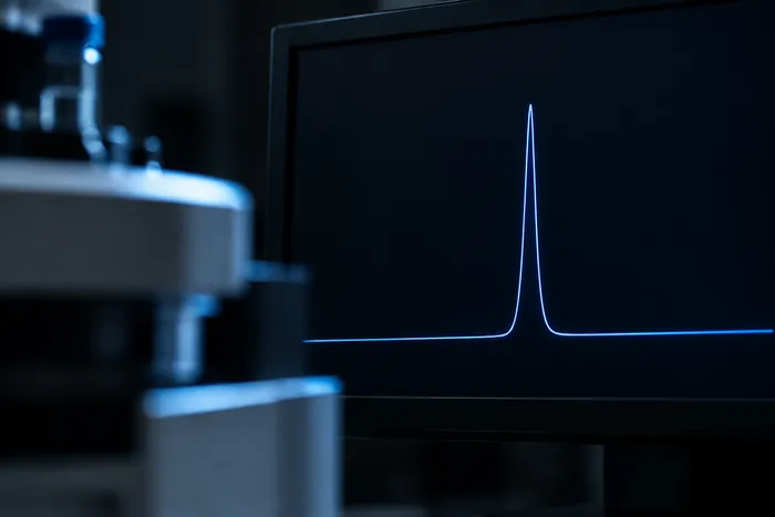 Chromatogramm mit einem einzelnen Peak auf einem Labormonitor
